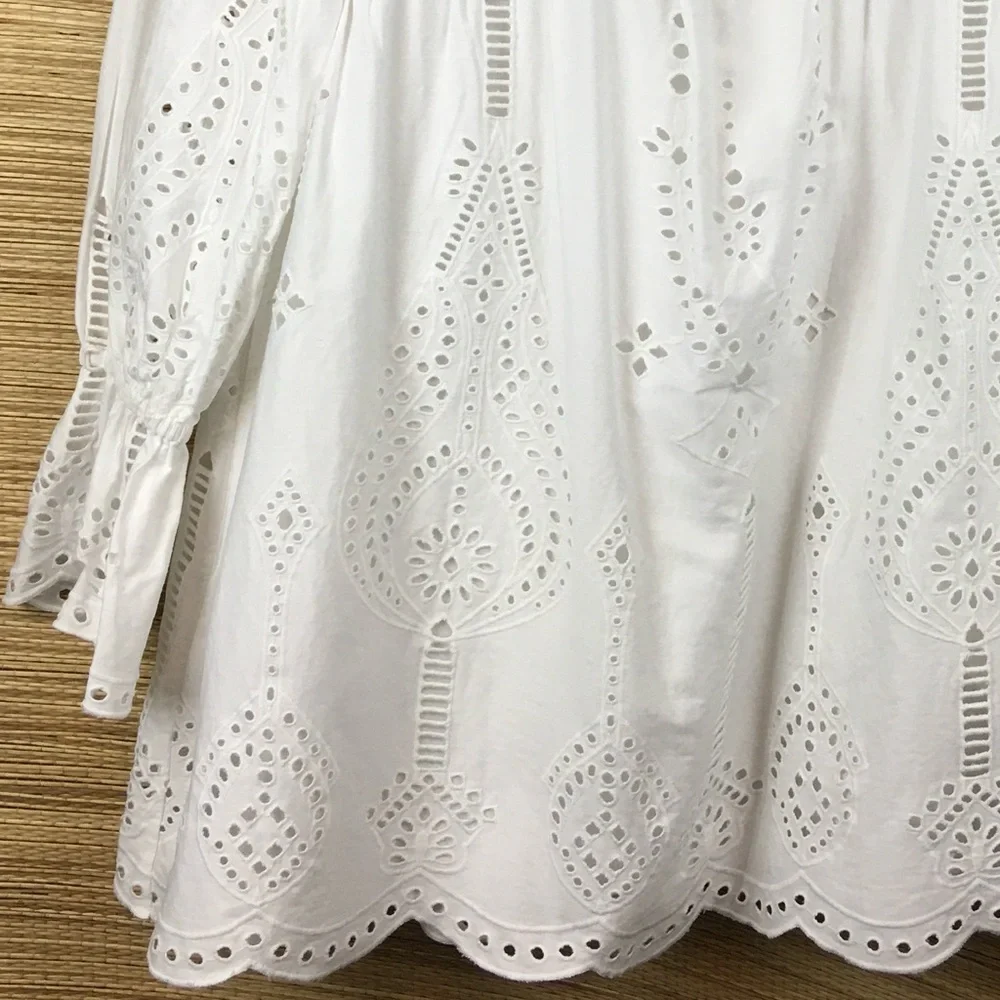 The Kooples Paris White Mini Dress With Broderie Anglaise Long Sleeve Size 2